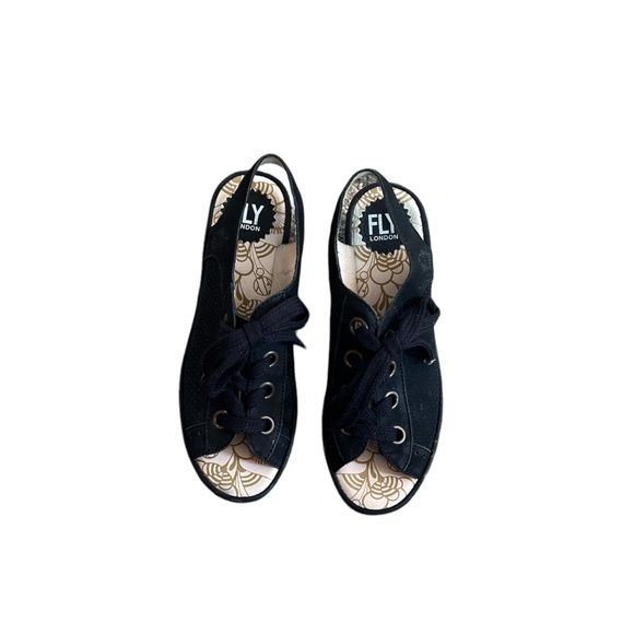 Fly London Women’s Yuta Platform‎ Wedge Sandals Black Size 38 (US 7.5-8) - Picture 1 of 11